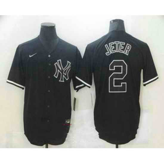 Men New York Yankees 2 Derek Jeter Black Fashion Stitched MLB Nike Cool Base Jersey